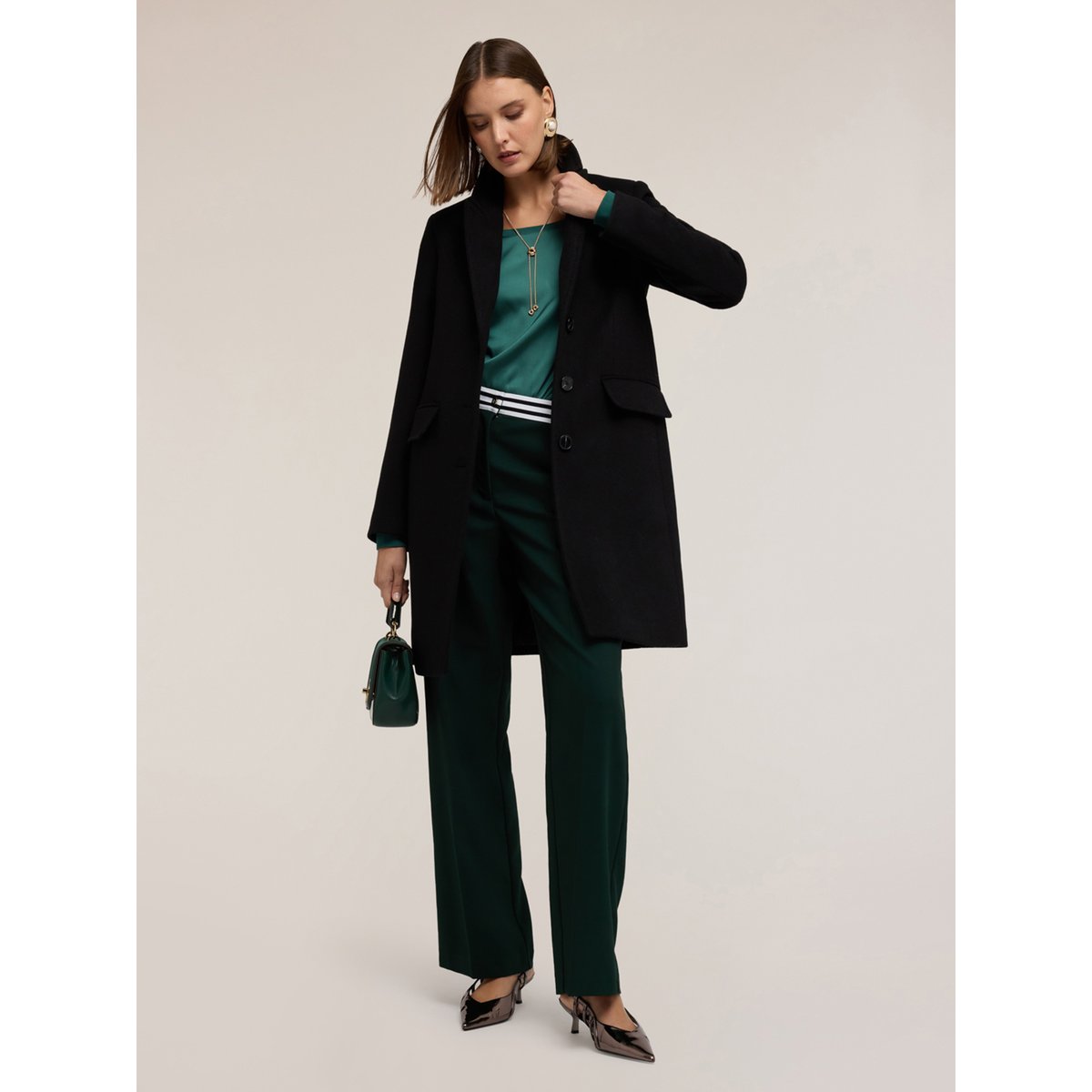 Manteau en mélange de laine tricoté noir, MOTIVI