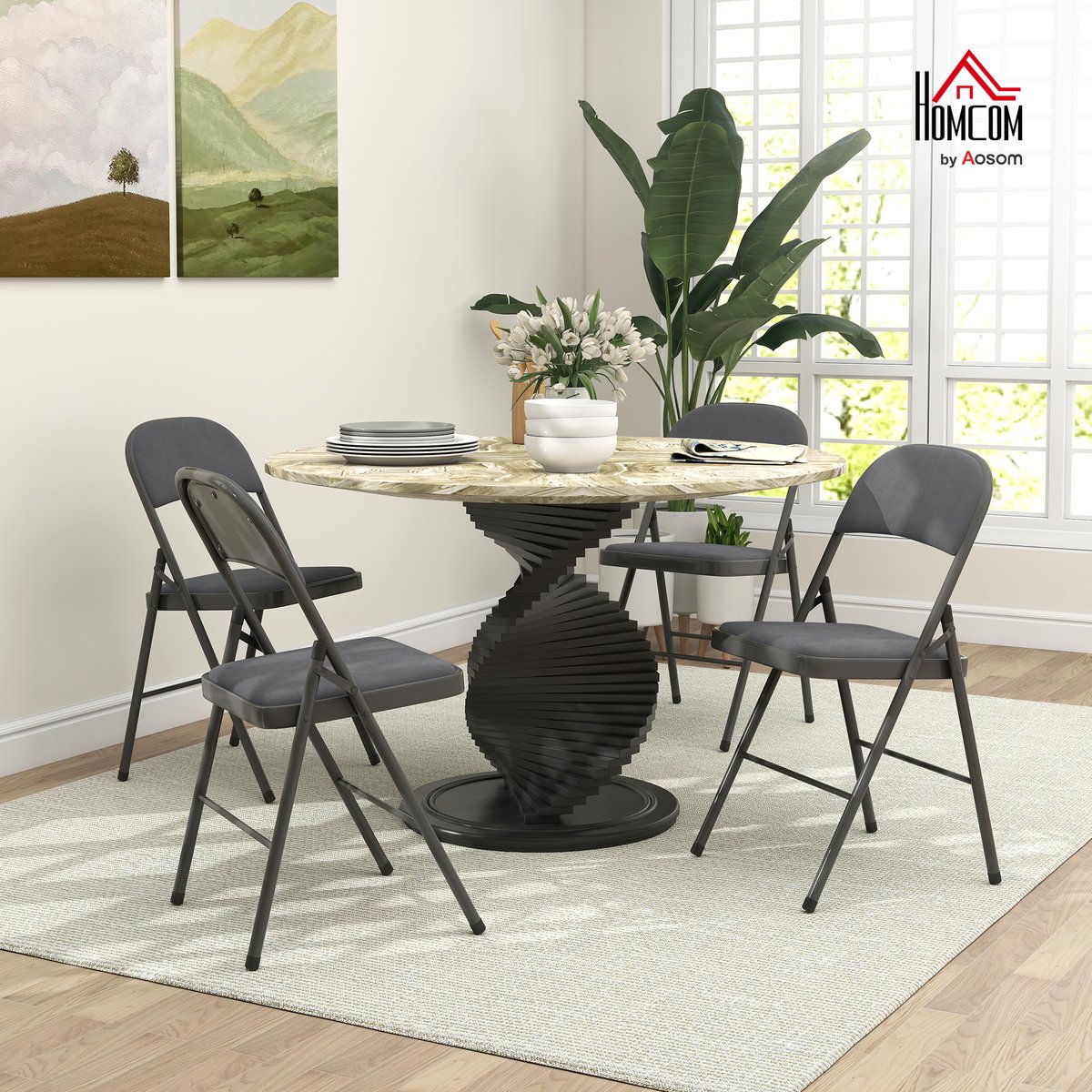 Chaise pliante Velours (100 % polyester) Gris gris foncé, HOMCOM