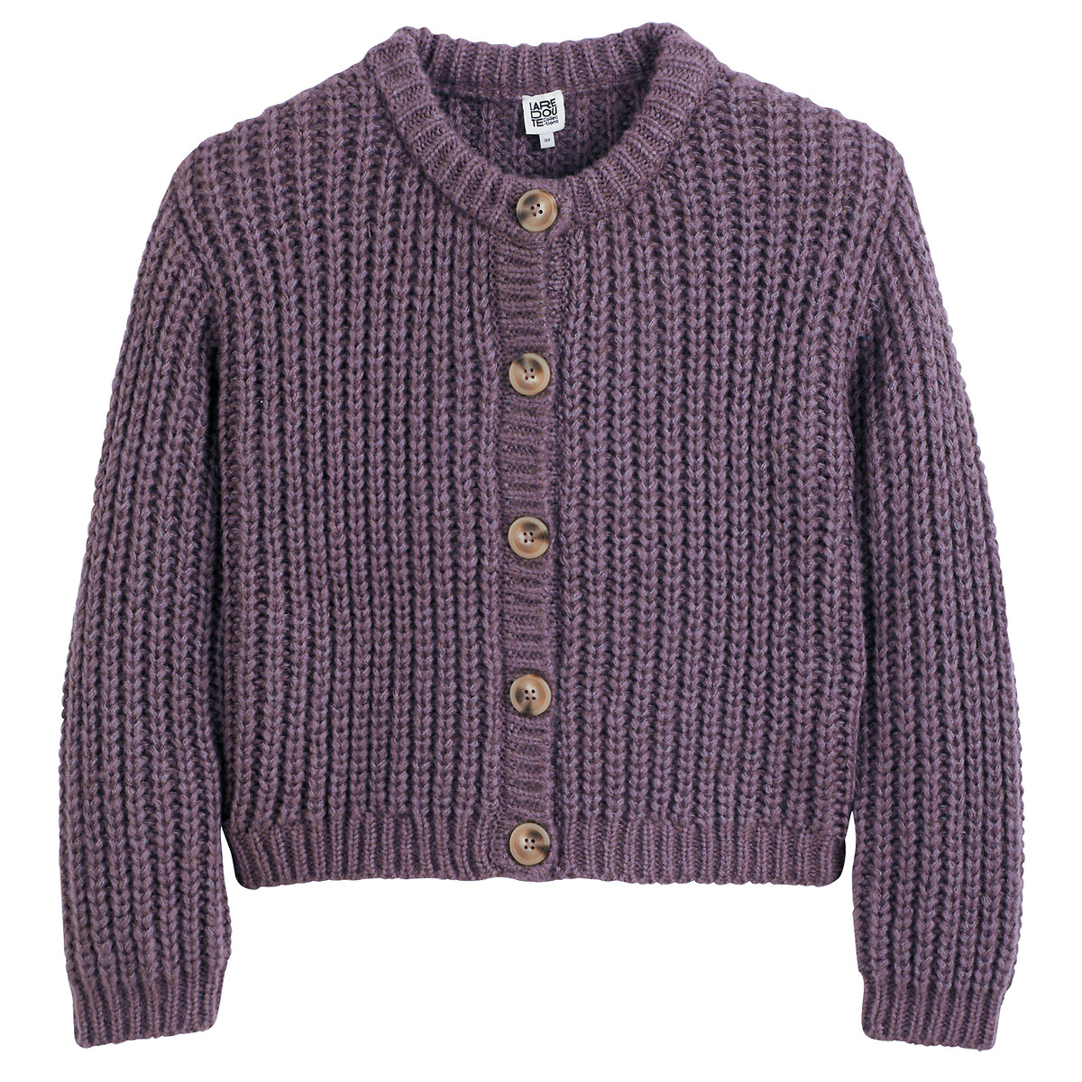 Gilet col rond, boutonné, en grosse maille violet, LA REDOUTE COLLECTIONS