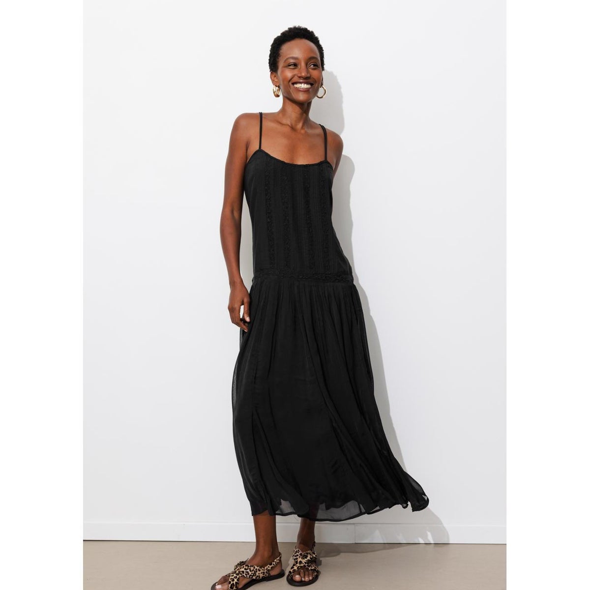 Robe longue à fines bretelles noir, PROMOD