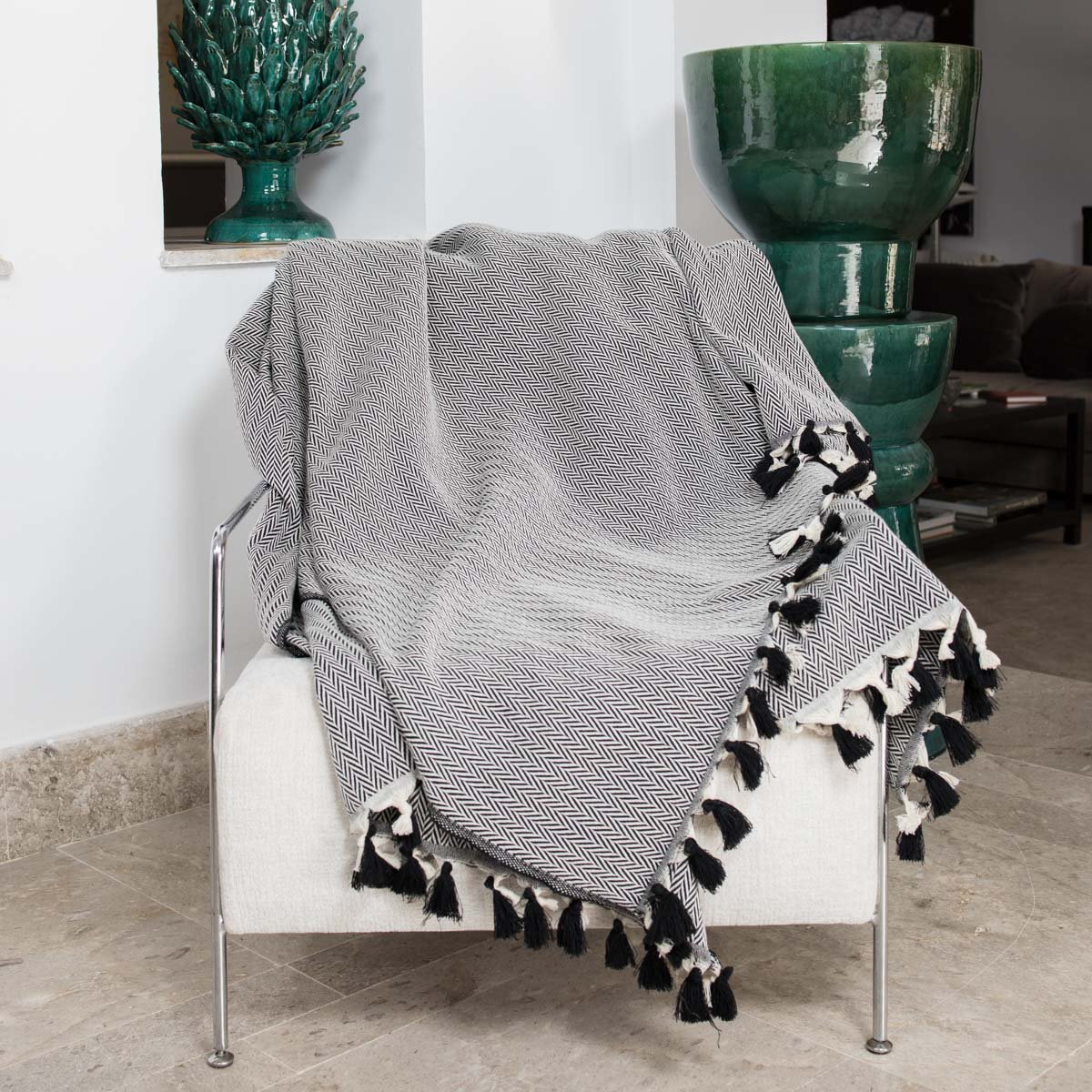 Plaid coton MEGEVE noir, FEBRONIE