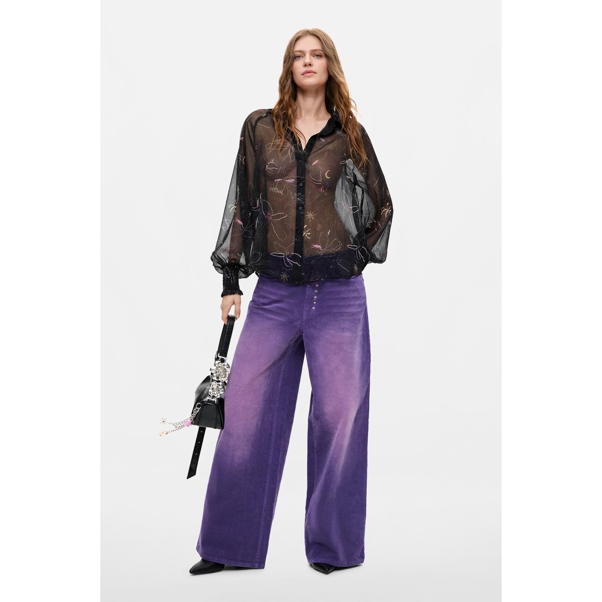 Pantalon en microvelours à jambe large rouge, DESIGUAL