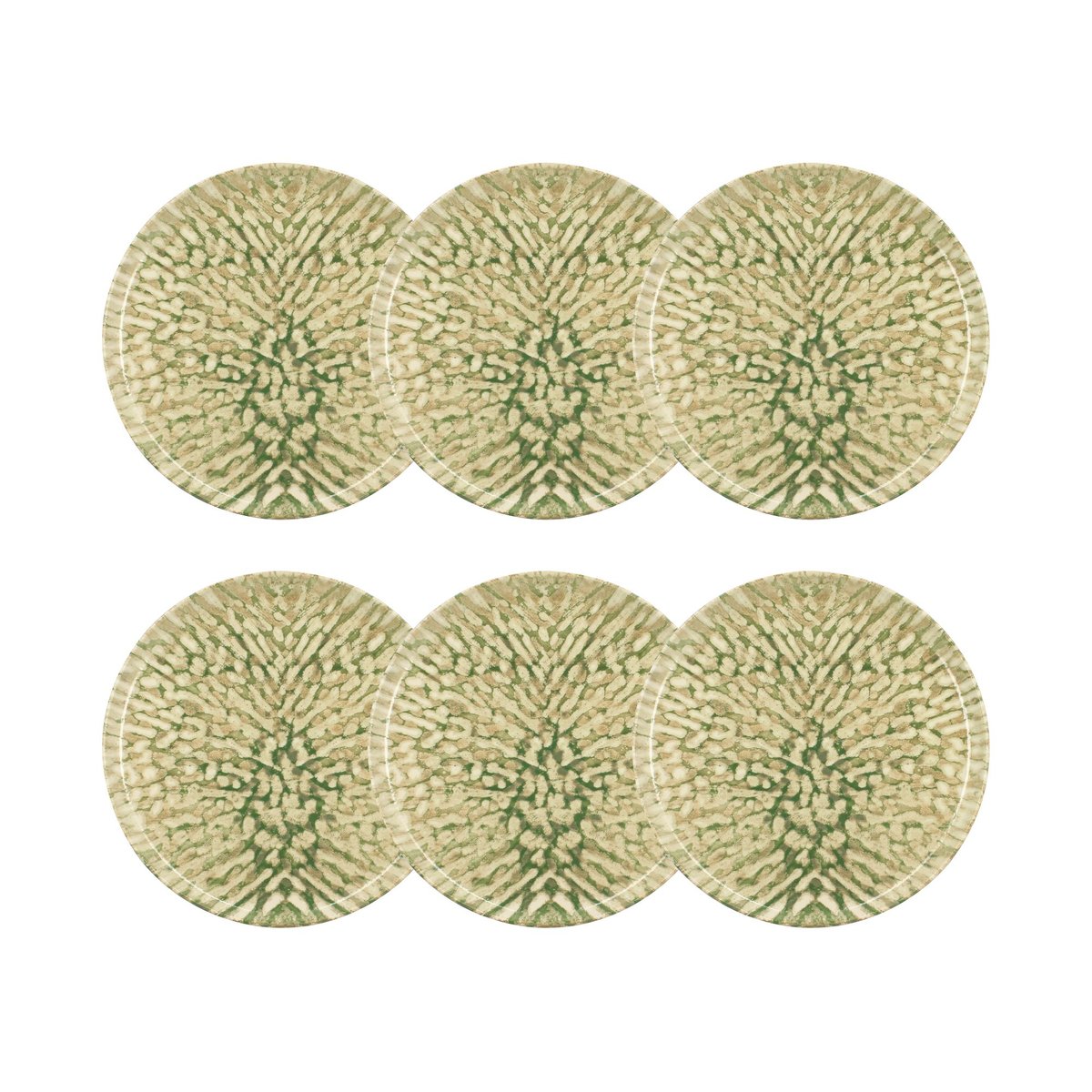 Lot de 6 assiettes plates en grès 26cm, JADE beige-vert, NOVASTYL