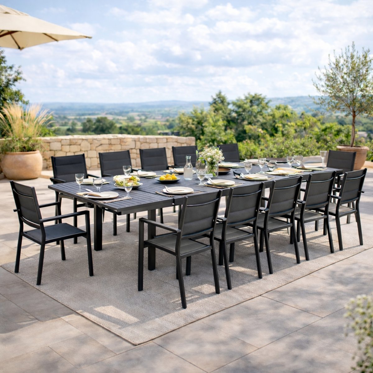Ensemble de jardin 12 personnes noir, OUTSUNNY