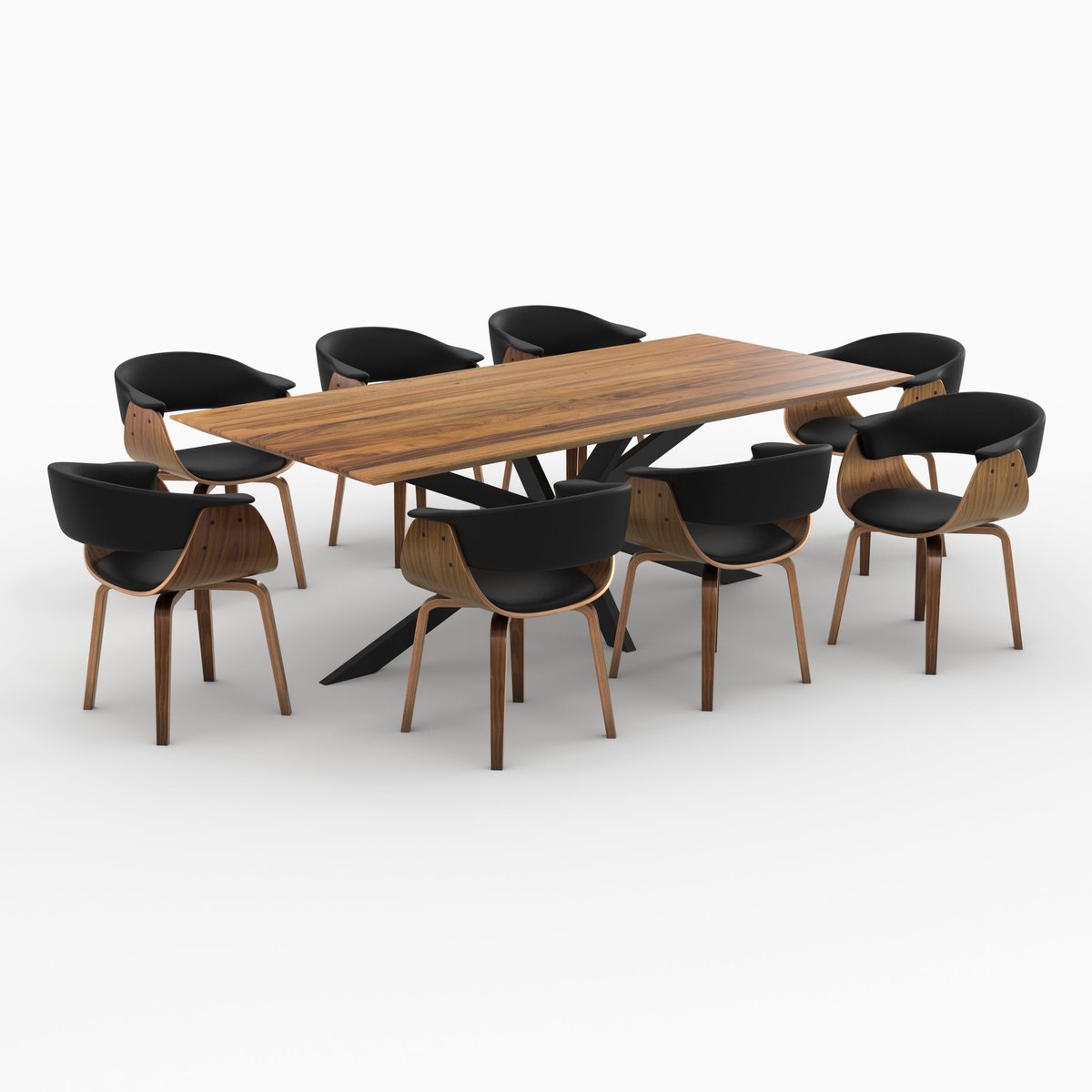 Table et chaises 8 personnes en cuir synthetique - PIADA noir et marron, MAISON PAVANE