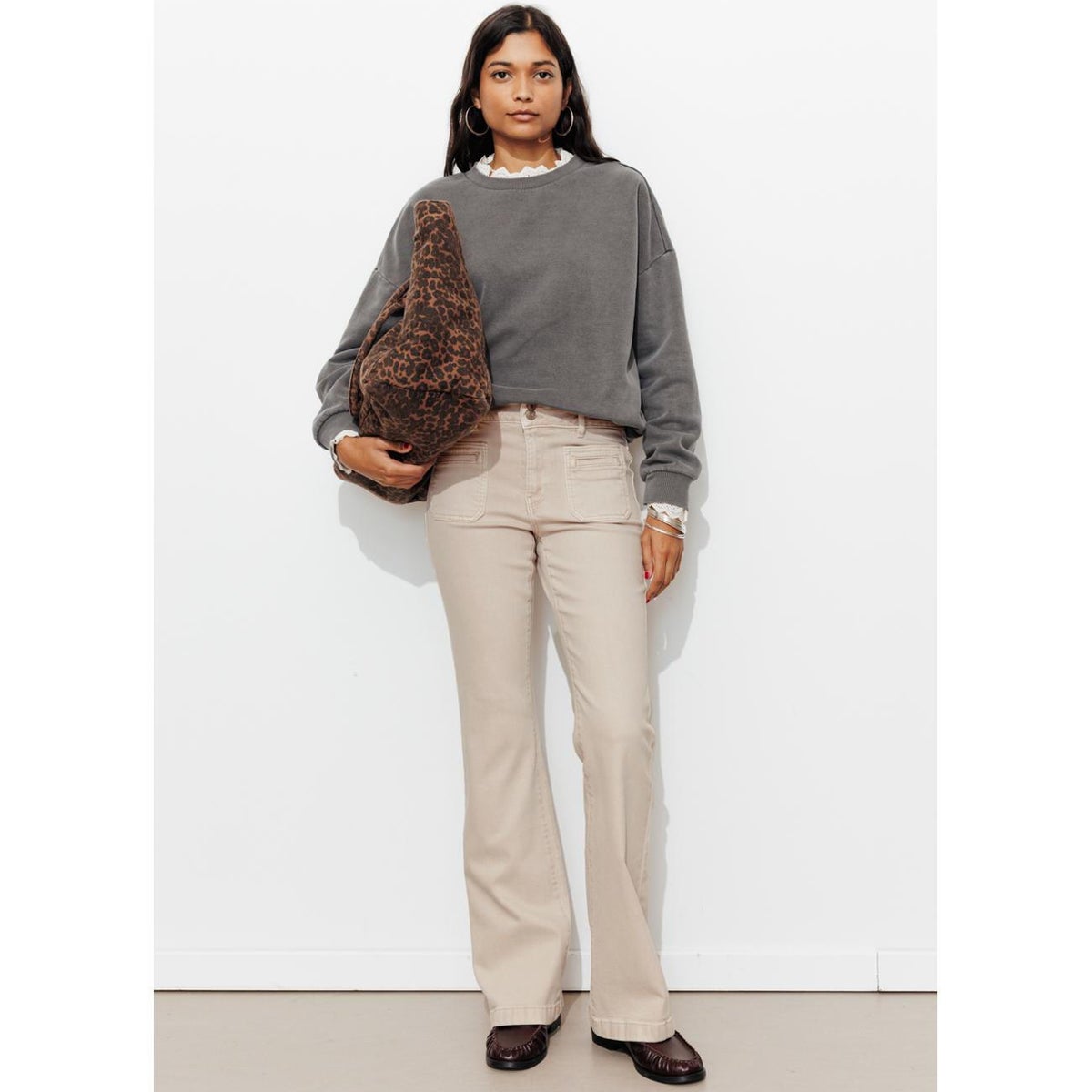 EUGENE pantalon bootcut toile beige, PROMOD