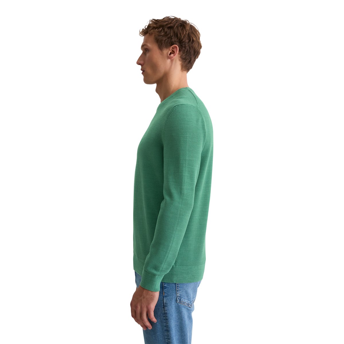 Pull-over regular en piqué de coton bio vert clair, MARC O'POLO