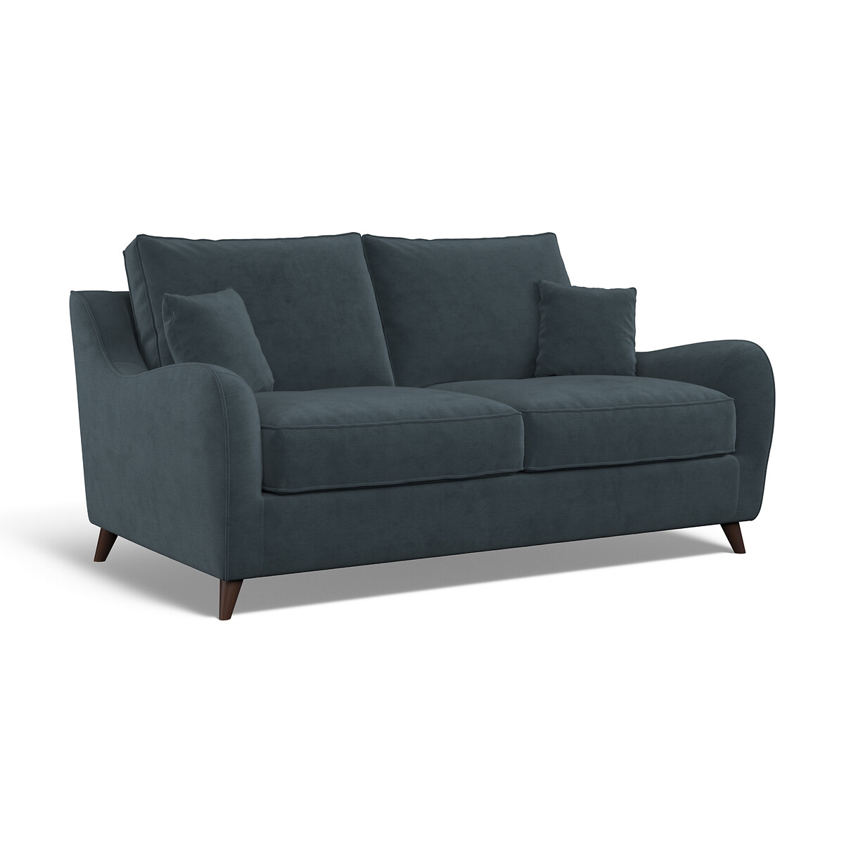 Amelia Textured Velvet 2 Seater Sofa with Dark Wood Legs petrol blue, ÉDITÉ