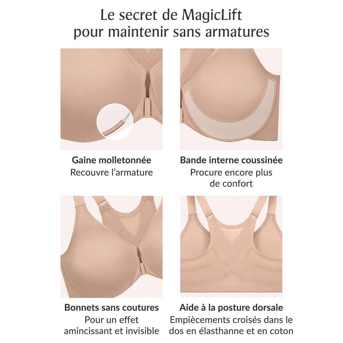 Soutien-gorge WonderWire Posture Fermeture Devant chair, GLAMORISE