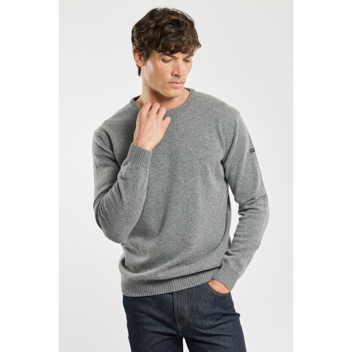 Pull col rond - laine slate/teal chiné, ARMOR-LUX