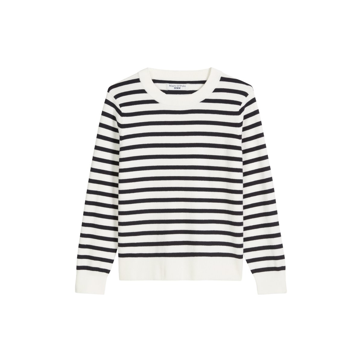 Pull-over rayé régulier en Soft Cotton Stretch bleu foncé, MARC O’POLO DENIM