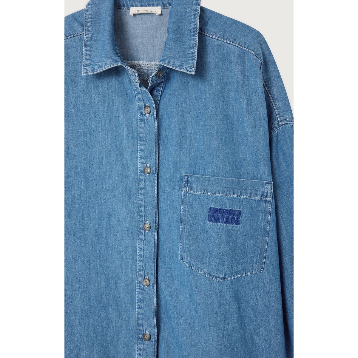 Lockeres Langarmhemd aus Denim medium blue, AMERICAN VINTAGE