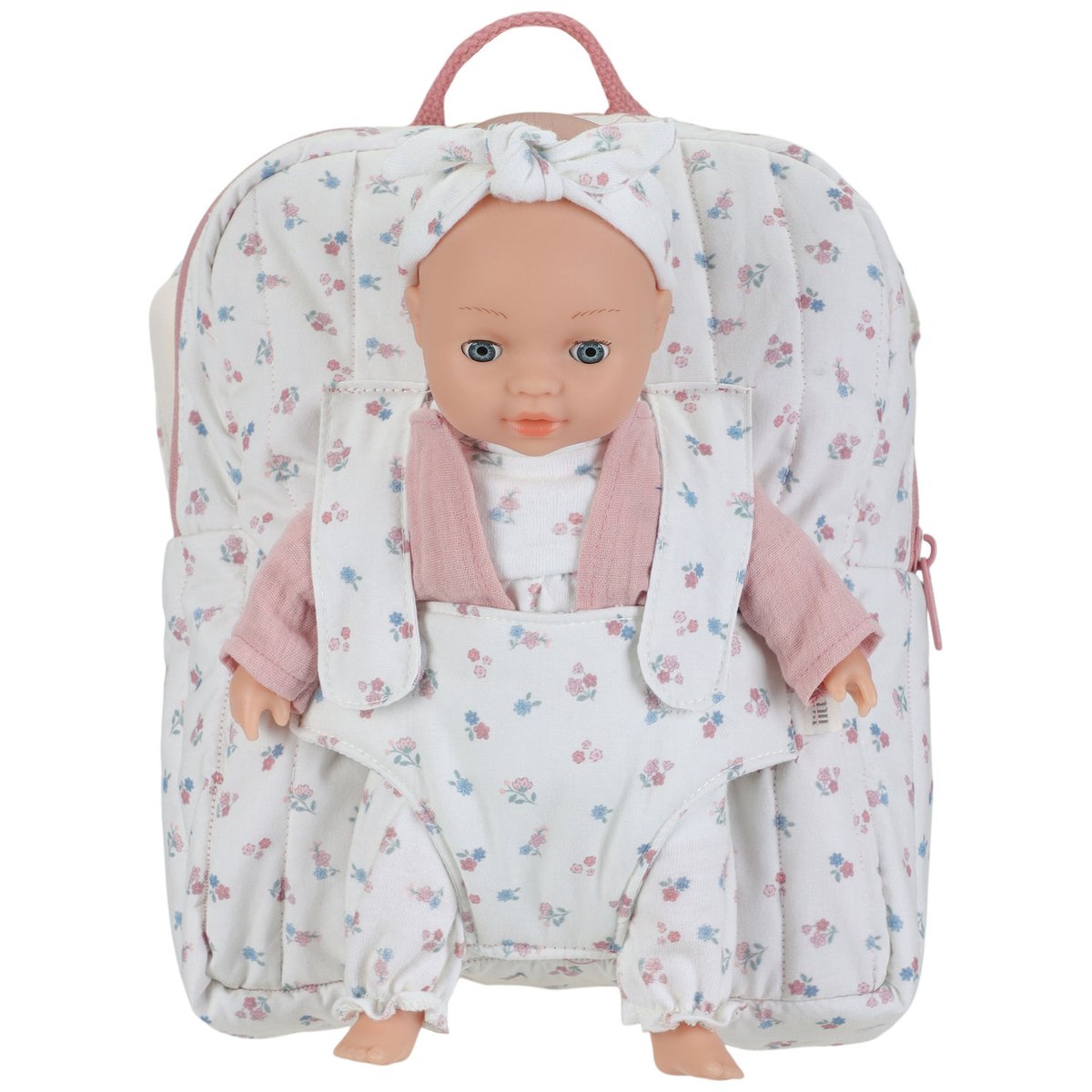 Sac à dos porte bébé pour poupée rose, bleu, blanc, LITTLE DUTCH