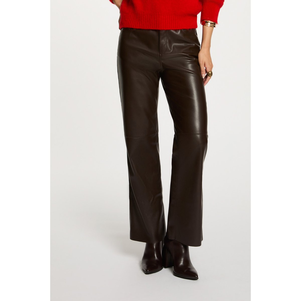 Pantalon bootcut similicuir marron foncé, MORGAN