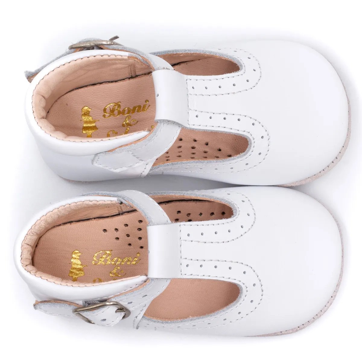 Boni Johan II - chausson bébé cuir blanche, BONI&SIDONIE