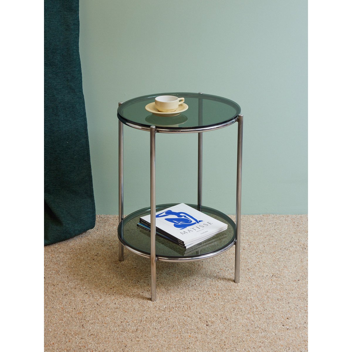 Table d'appoint ronde en verre fumé Hanna N°1580 - Bon état transparent, DEBONGOUT