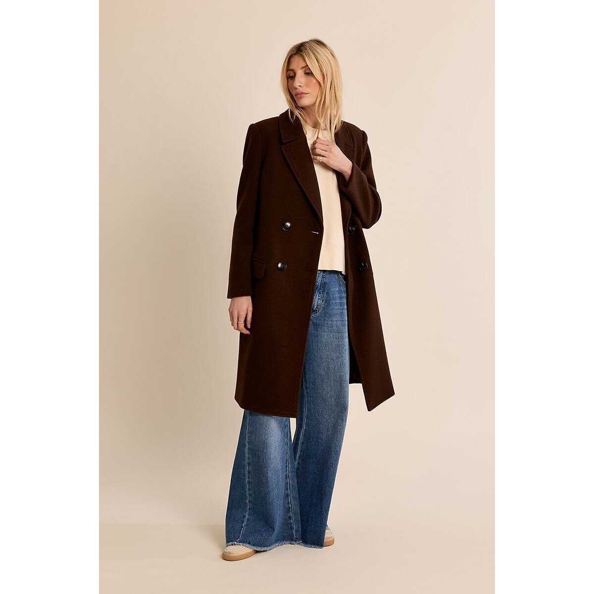 Cappotto lungo con bottoni marrone cioccolato, MOLLY BRACKEN
