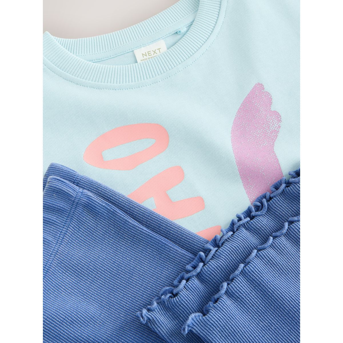Ensemble t-shirt et pantalon évasé graphique bleu, NEXT