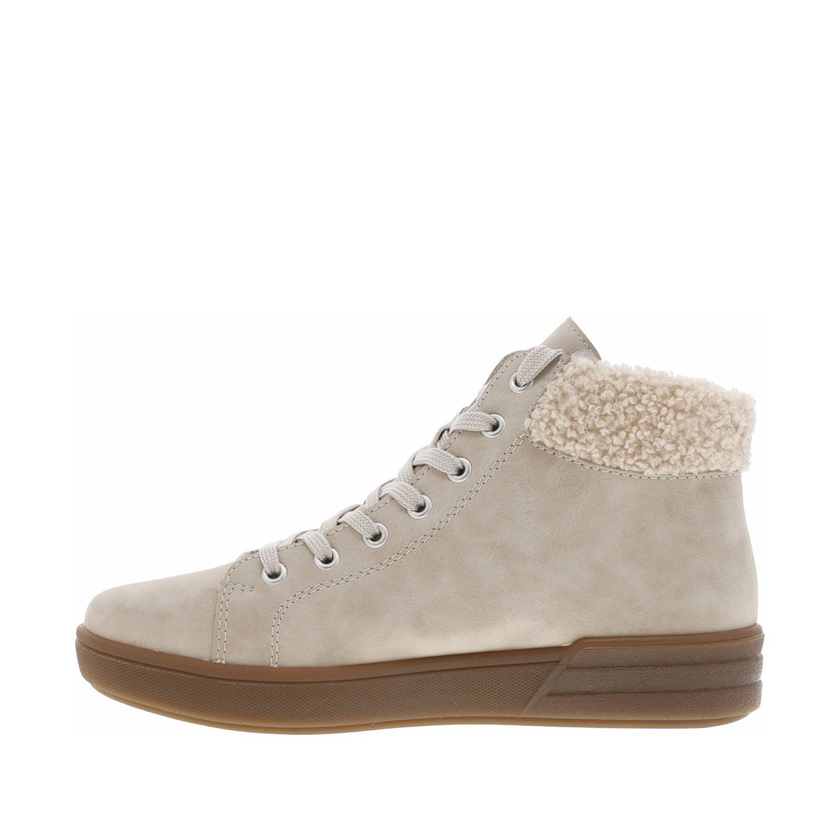 Bottines beiges à talon plat avec des lacets et un zip latéral beiges, RIEKER