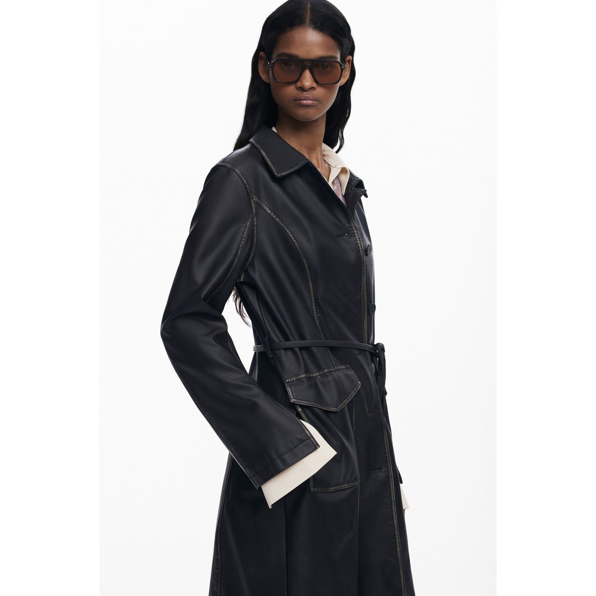 Veste longue effet cuir noir, DESIGUAL