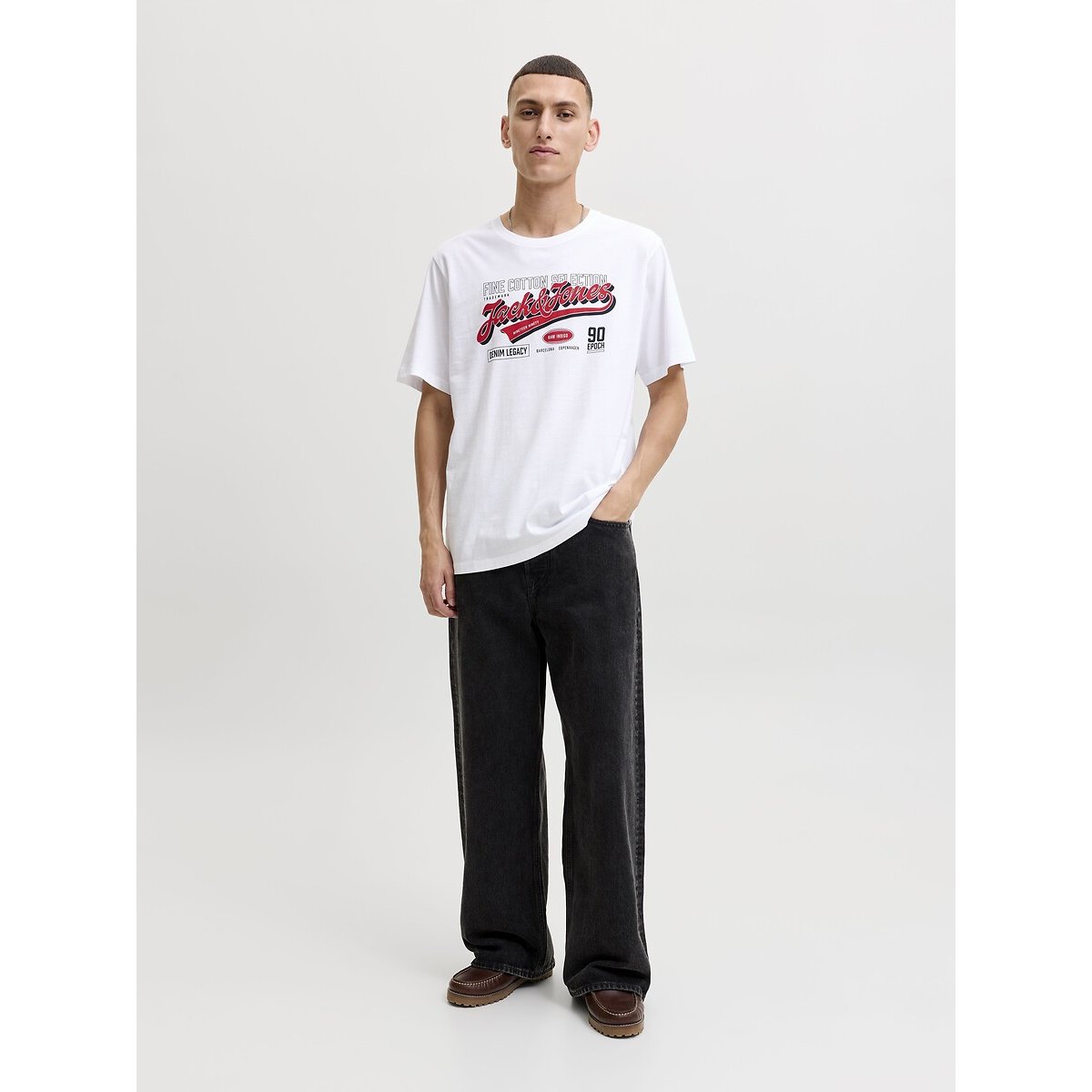 Camiseta de manga corta, cuello redondo, logotipo blanco, JACK & JONES