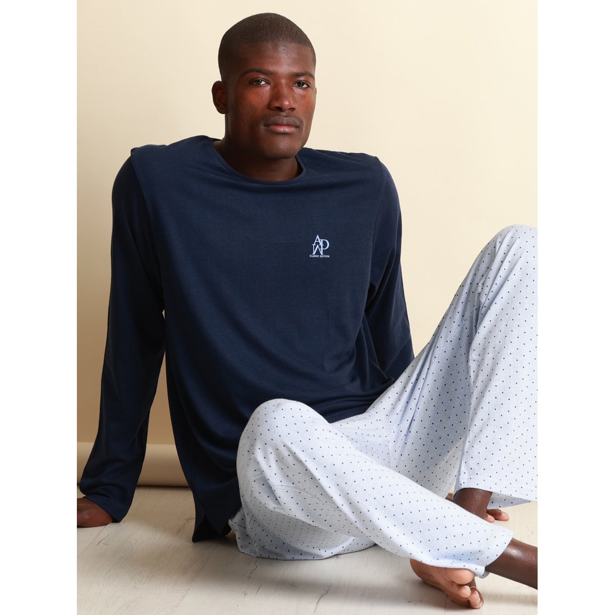 Pyjama pantalon top manches longues Stripes And Dots bleu, ADMAS