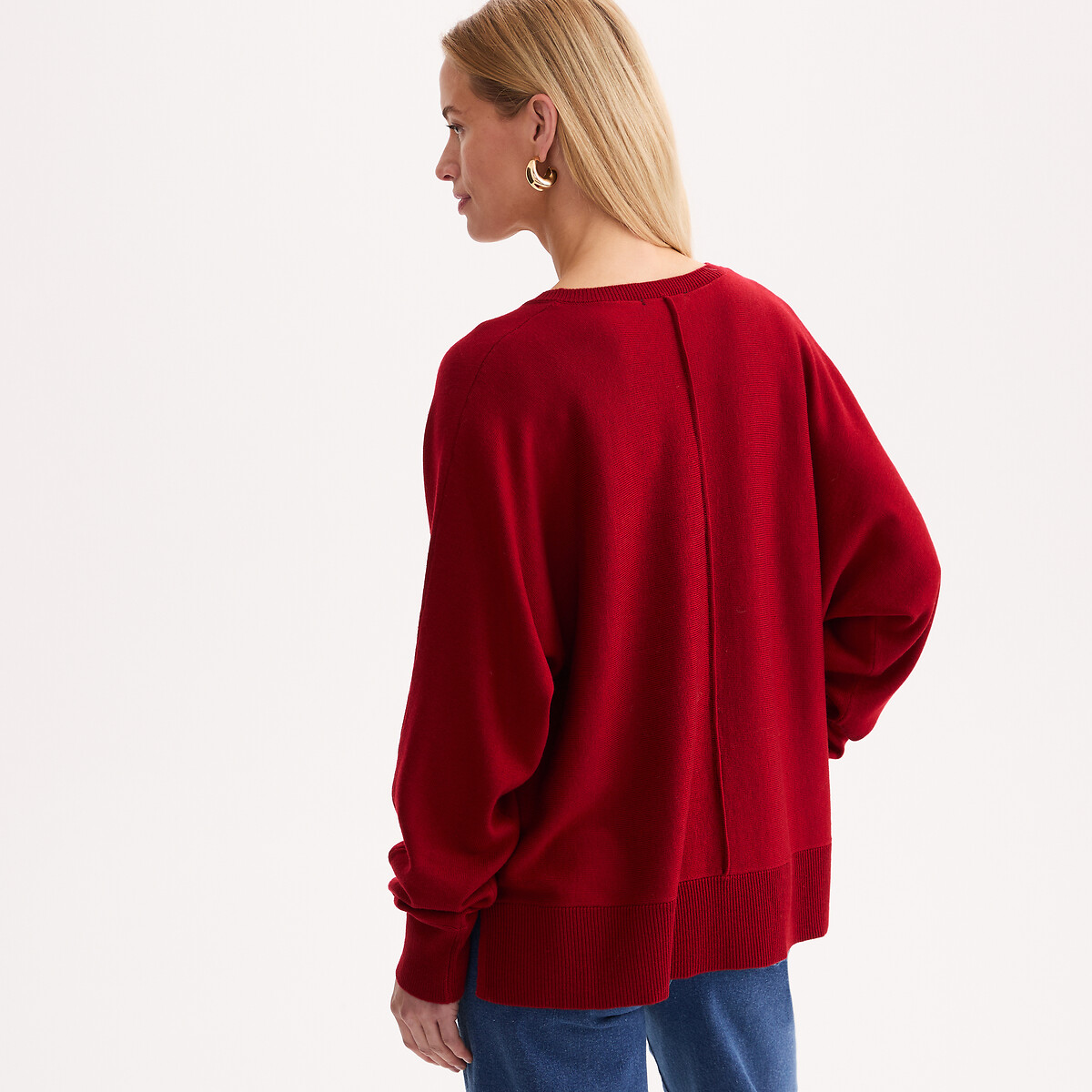 Wool Blend V-Neck Jumper in Fine Knit red, ANNE WEYBURN