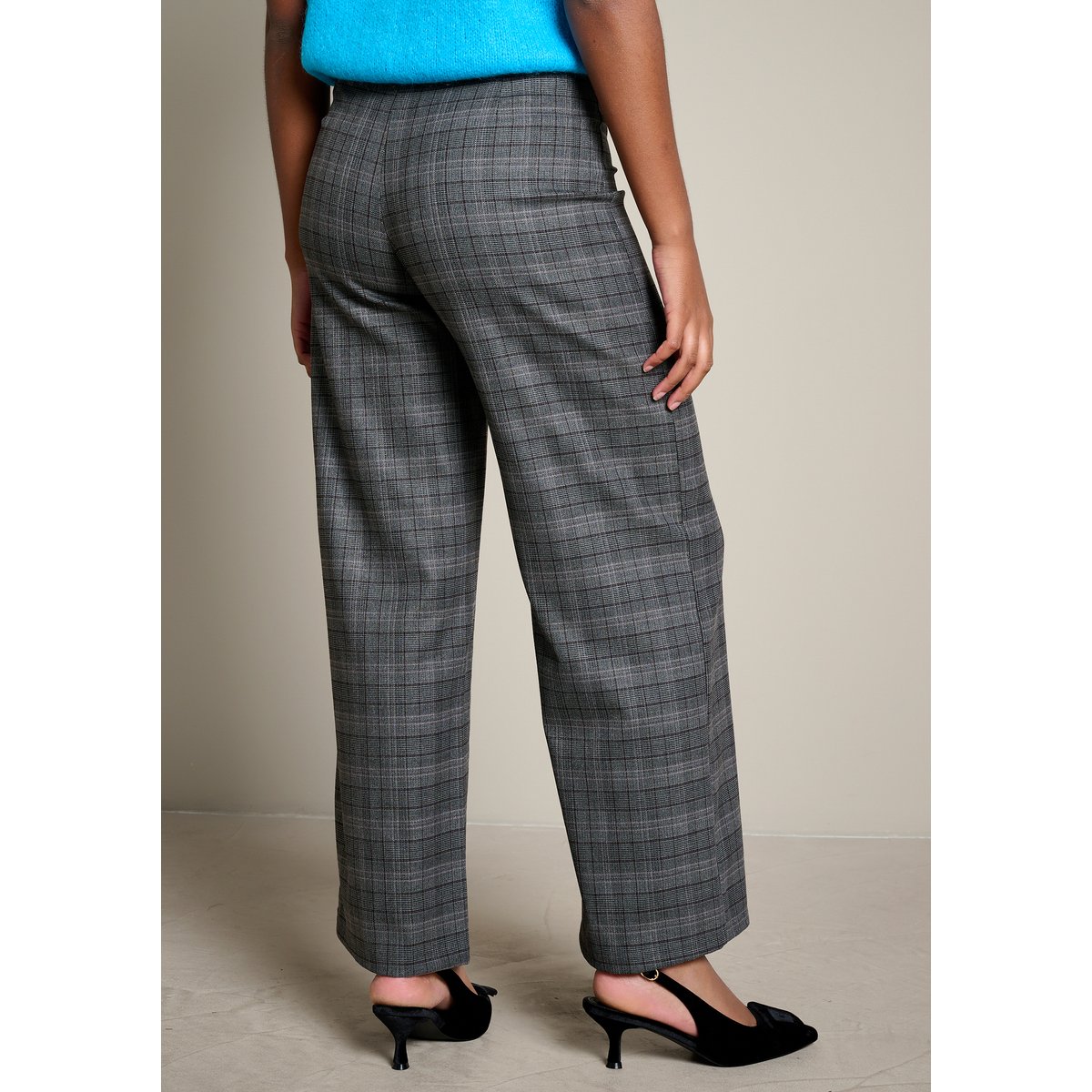 Pantalon droit à carreaux brun fonce chocolate, LOLALIZA