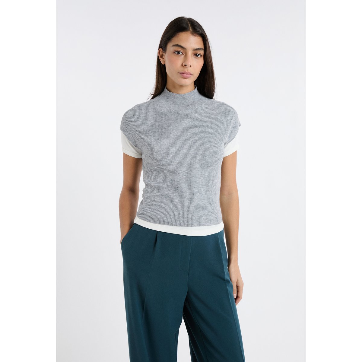 Pull sans manches col montant PATY gris, ETAM
