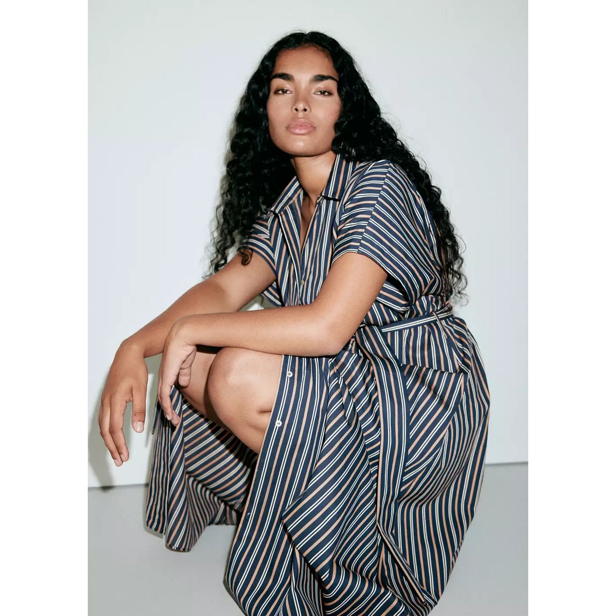Robe chemisier à rayures bleu marine, MANGO