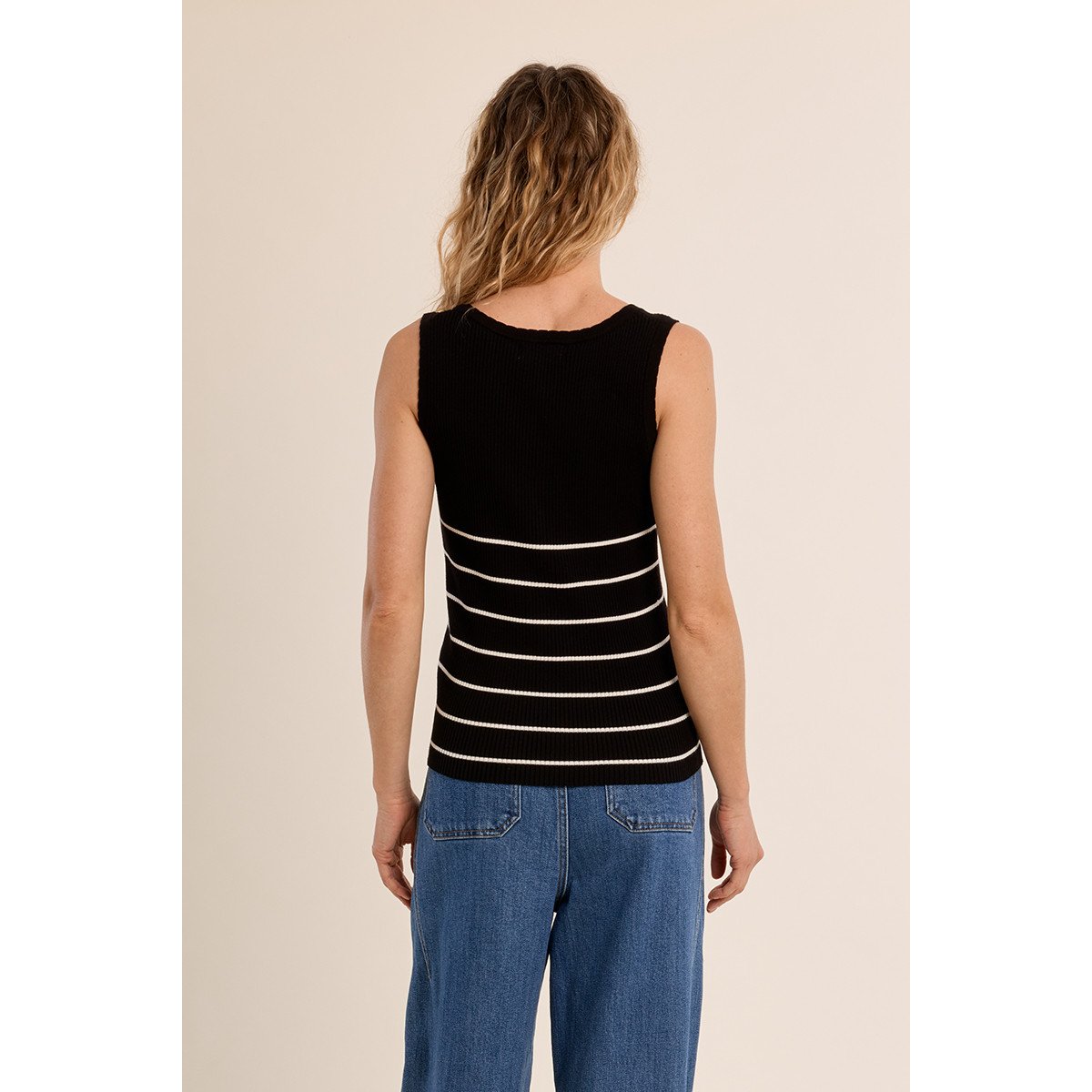 Débardeur côtelé rayé black/offwhite, MOLLY BRACKEN