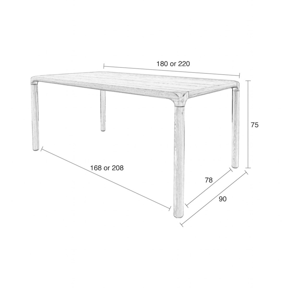 Table à manger 6 personnes aux bords arrondis en bois- STORM bois clair, ZUIVER