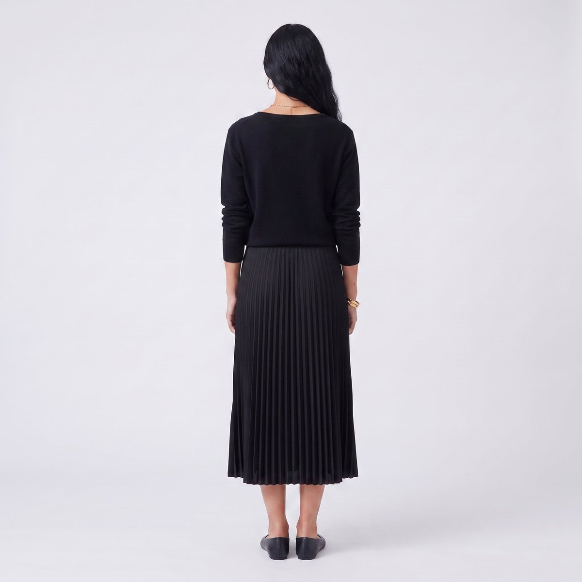 Jupe plisée midi avec taille élastique satinée CLEANE noir, ARTLOVE