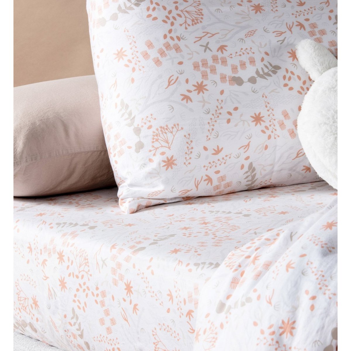 Drap housse Coton Bio 1 personne YUKARI DOUCEUR yukari peach, KADOLIS