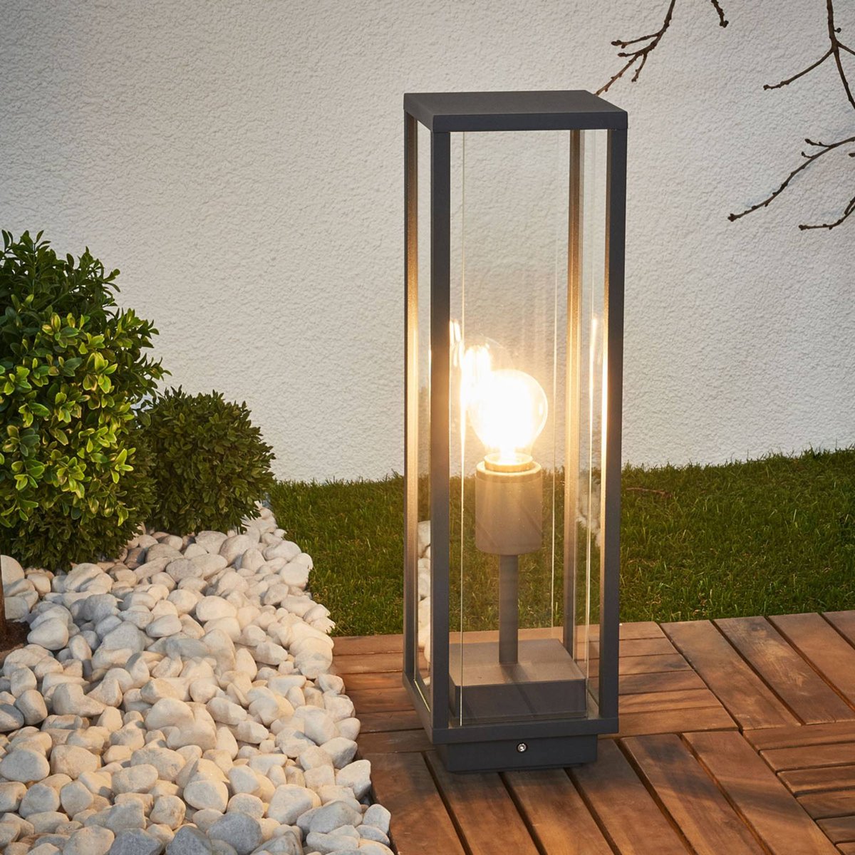 Luminaire extérieur en aluminium moderne gris foncé, transparent, LUCANDE