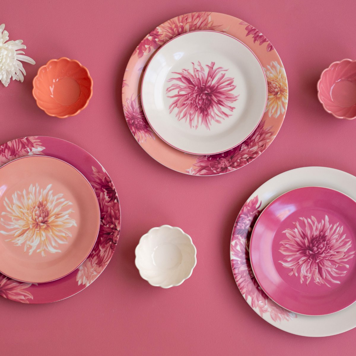 Lot de 6 petites assiettes, FLORA rose, ARTIME