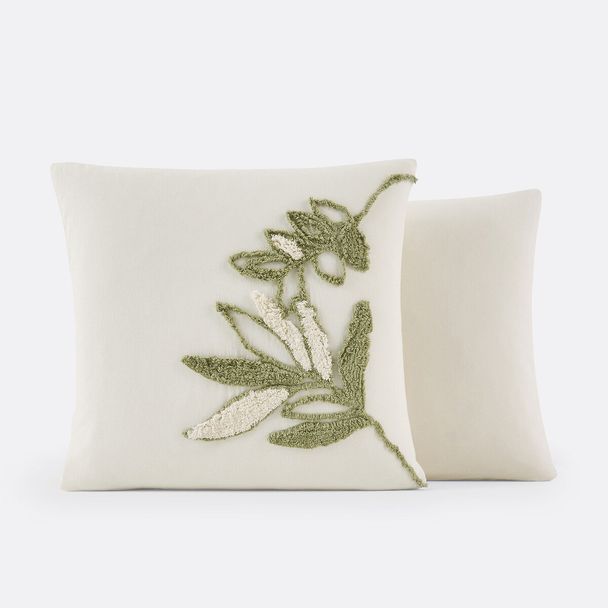 Piana Embroidered Foliage Cotton Pillowcase white/green, LA REDOUTE INTERIEURS
