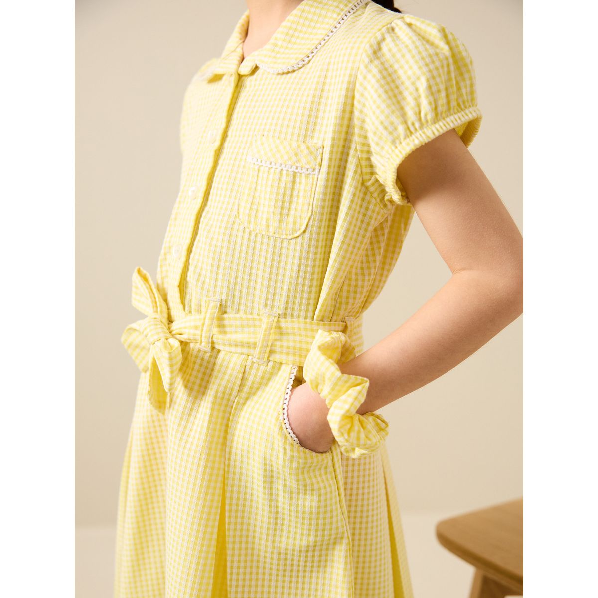 Robe en coton avec ceinture et chouchou jaune, NEXT