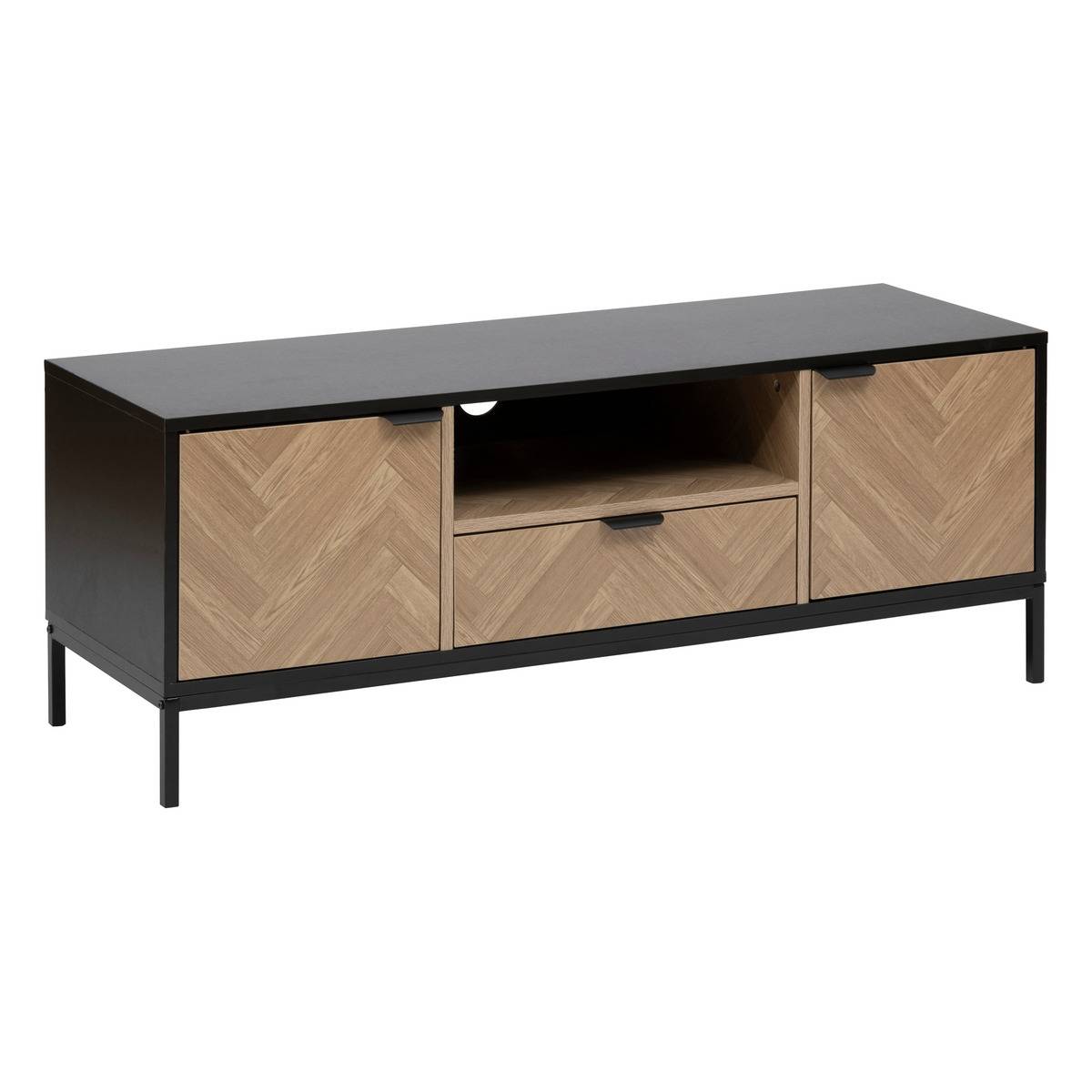 Meuble TV 3 portes effet pin CHEVRONS noir, 5FIVE SIMPLY SMART