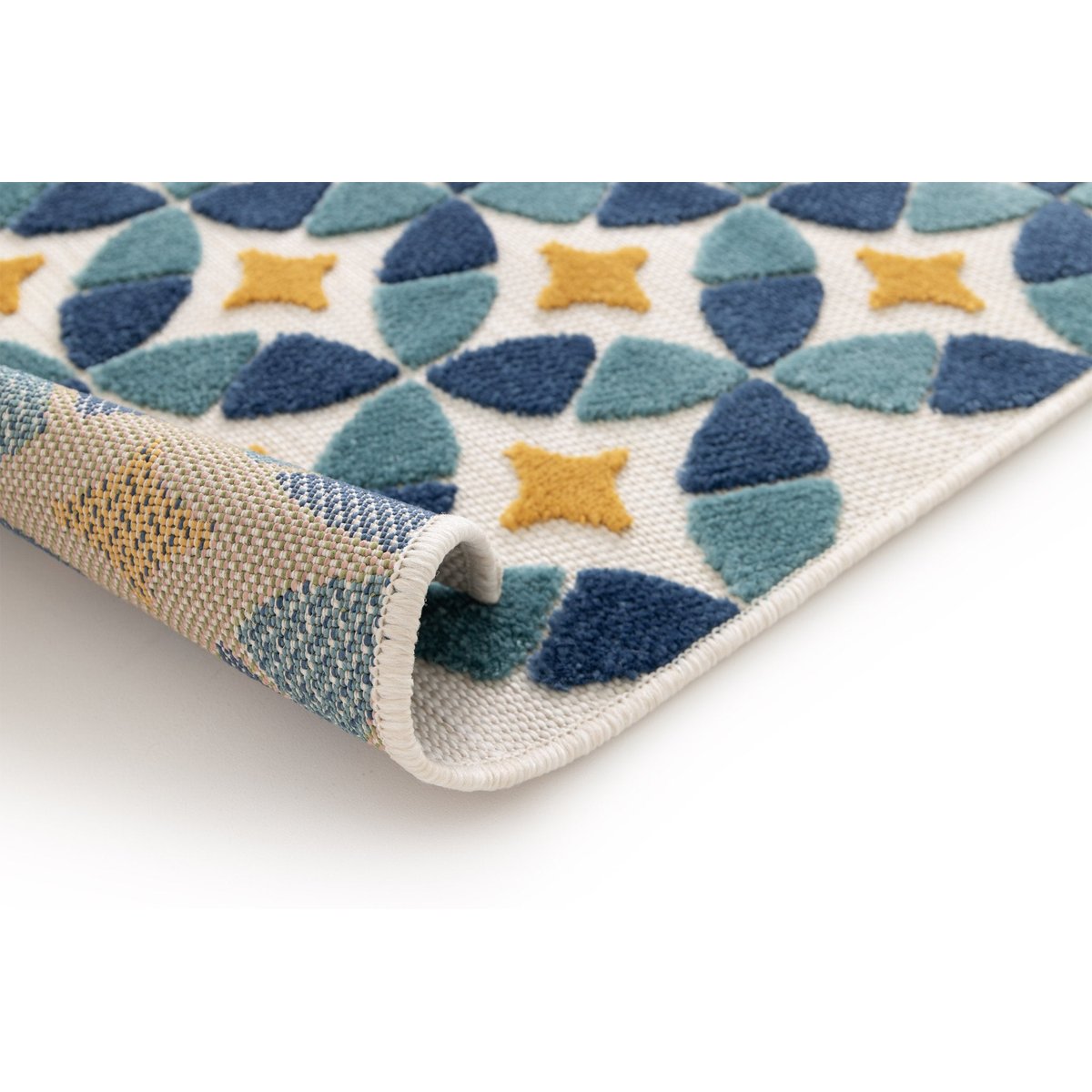 Tapis intérieur extérieur avec effet sculpté LISBONNE bleu naturel, AFK LIVING