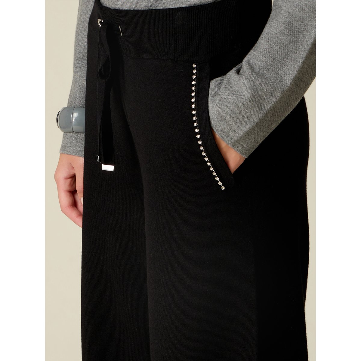 Pantalon palazzo avec strass noir, OLTRE