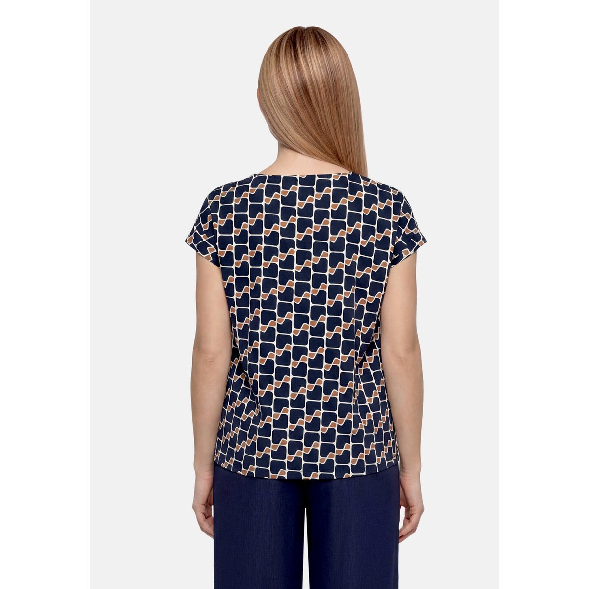 Haut imprimé à encolure bénitier dark blue/brown, BETTY BARCLAY