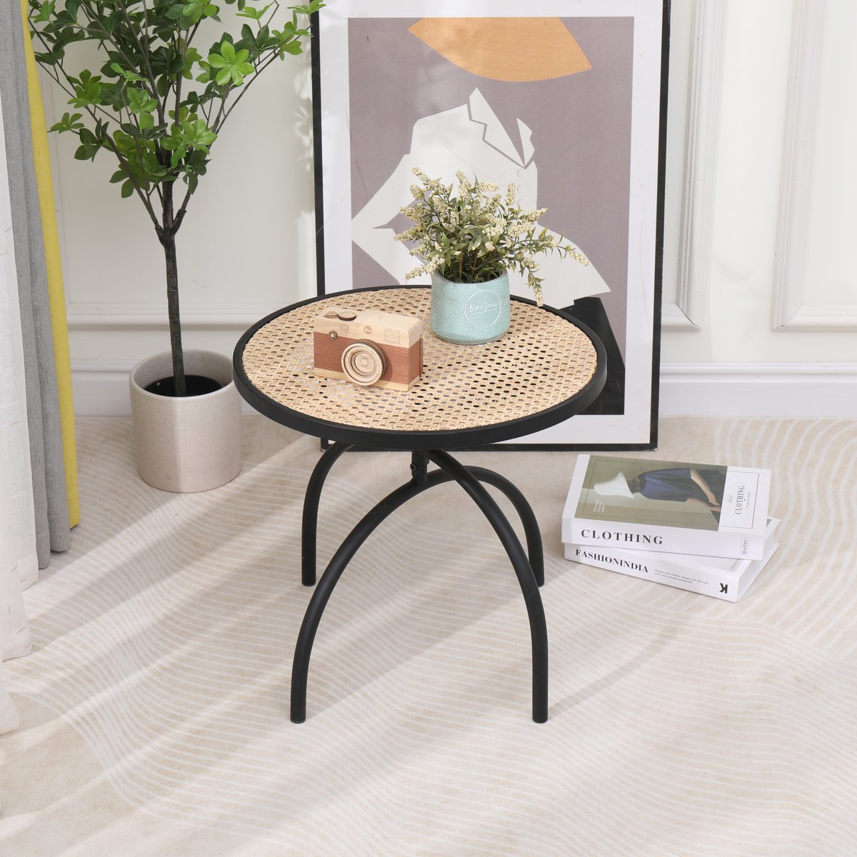 Table d'appoint, métal et rotin, YOKI marron, NORDLYS