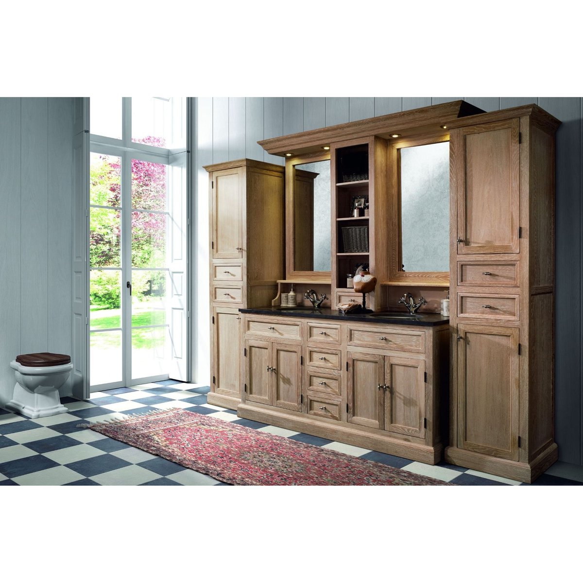 Meuble de salle de bain double vasque + 1 colonne G (ensemble) - VERONE bois clair, HELLIN, DEPUIS 1862