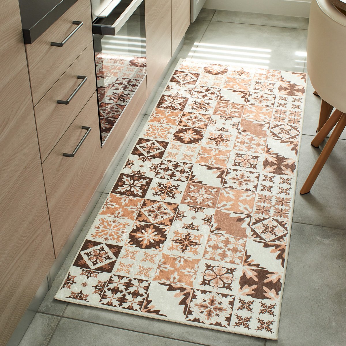 Tapis de cuisine carreaux de ciment AZULEJO orange, NAZAR RUGS