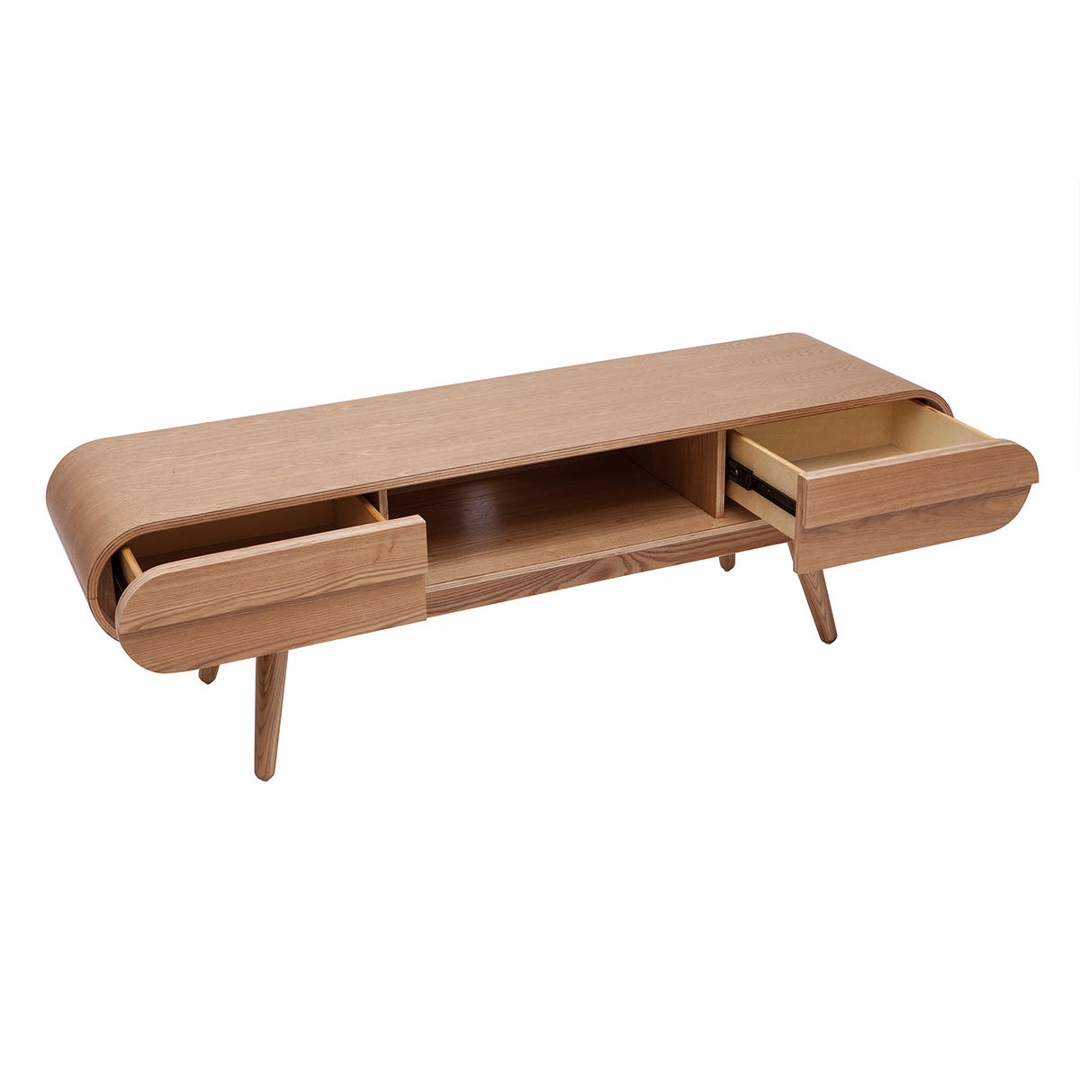 Meuble TV scandinave en bois clair 2 tiroirs L150 cm BALTIK naturel, MILIBOO
