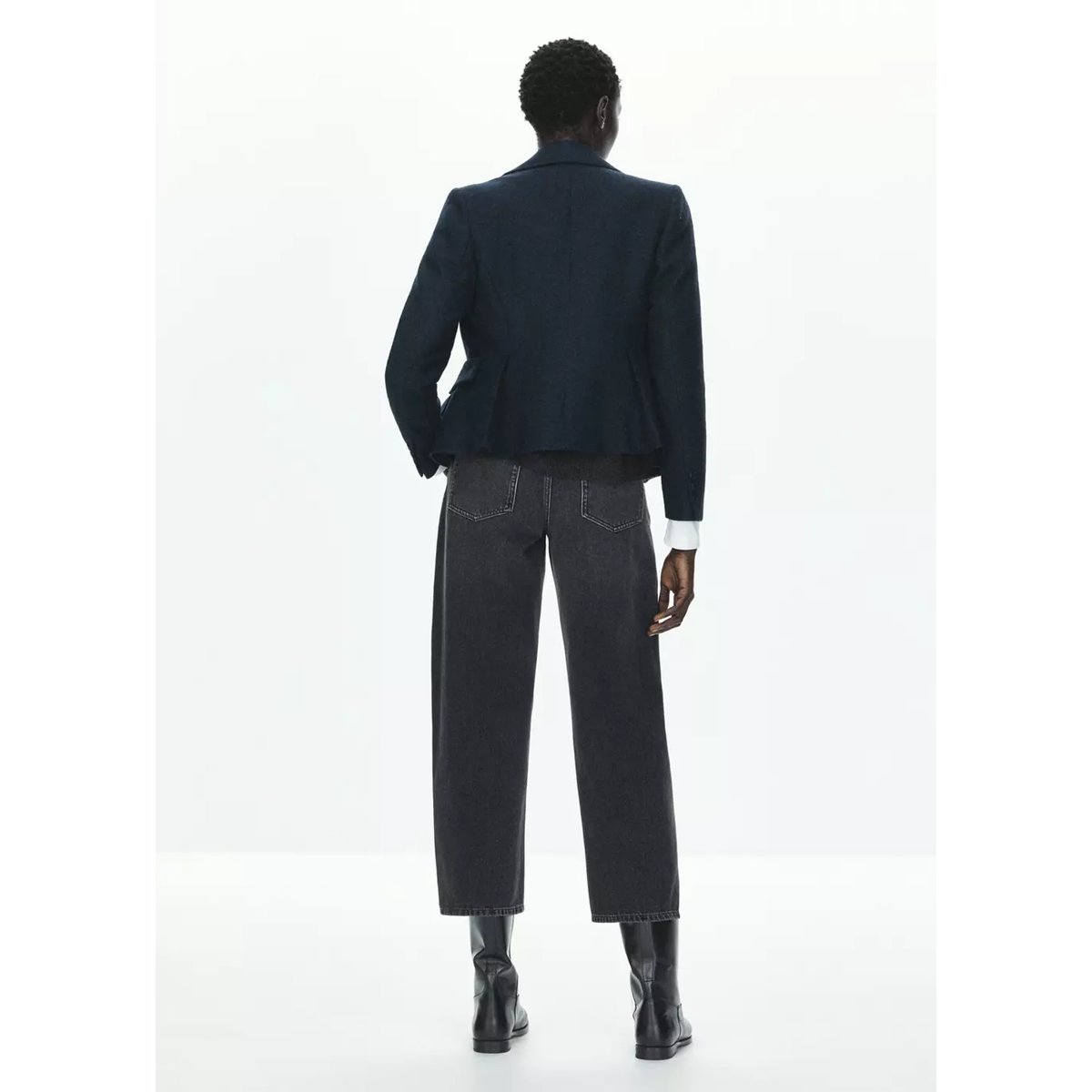 Blazer peplum à poches bleu marine foncé, MANGO