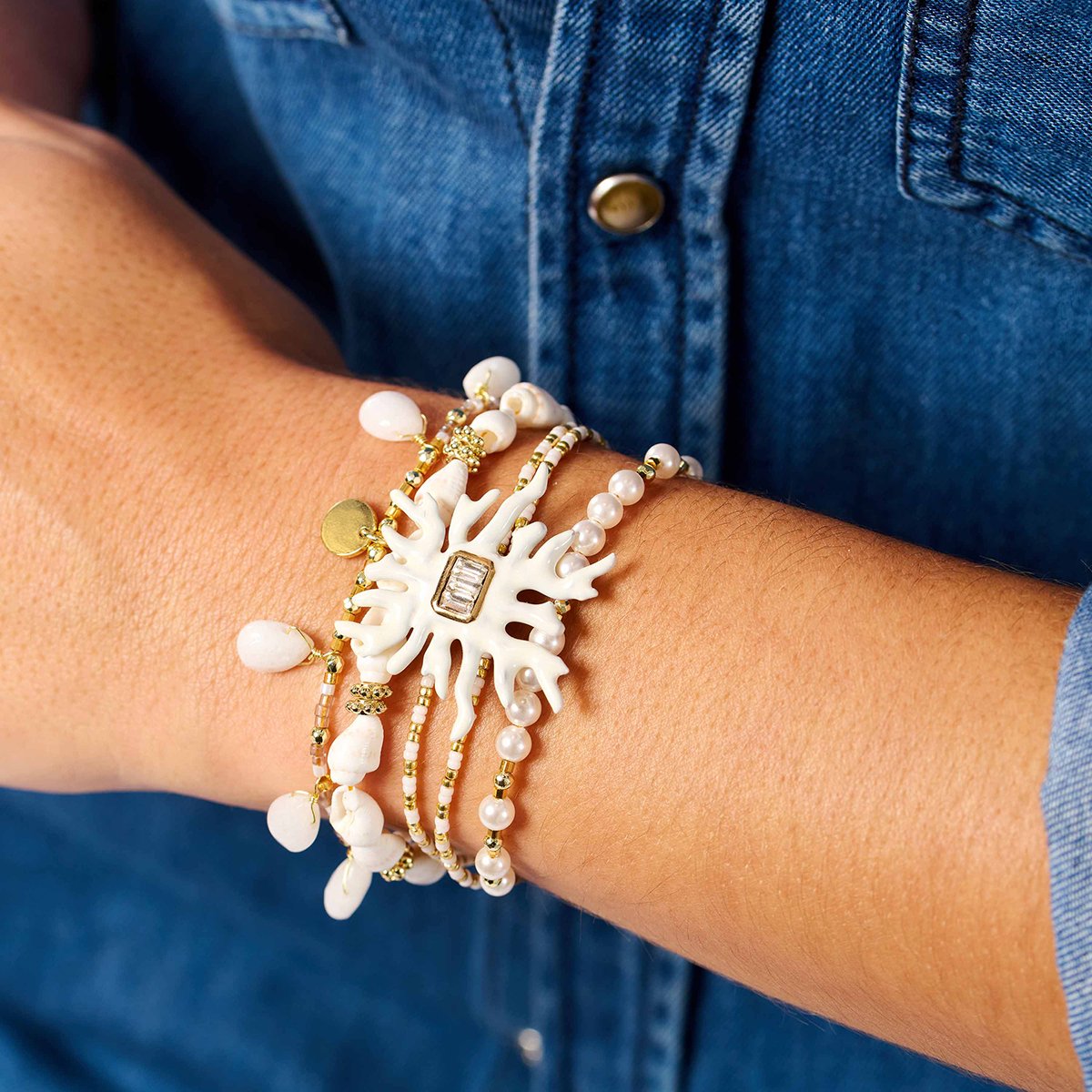 Bracelet manchette multiliens avec fermoir aimanté EGERIE blanc, HIPANEMA