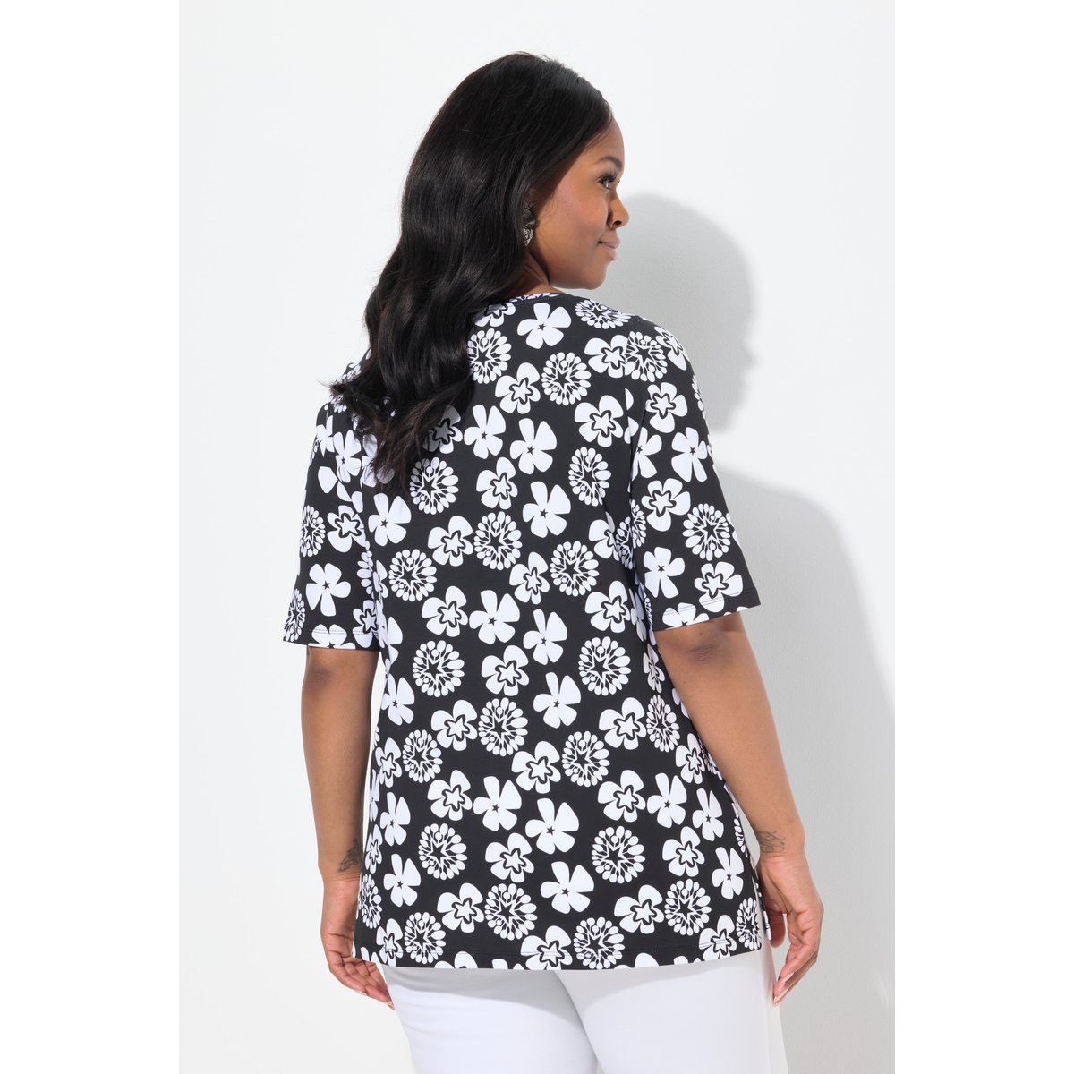 T-shirt à fleurs noir, ULLA POPKEN