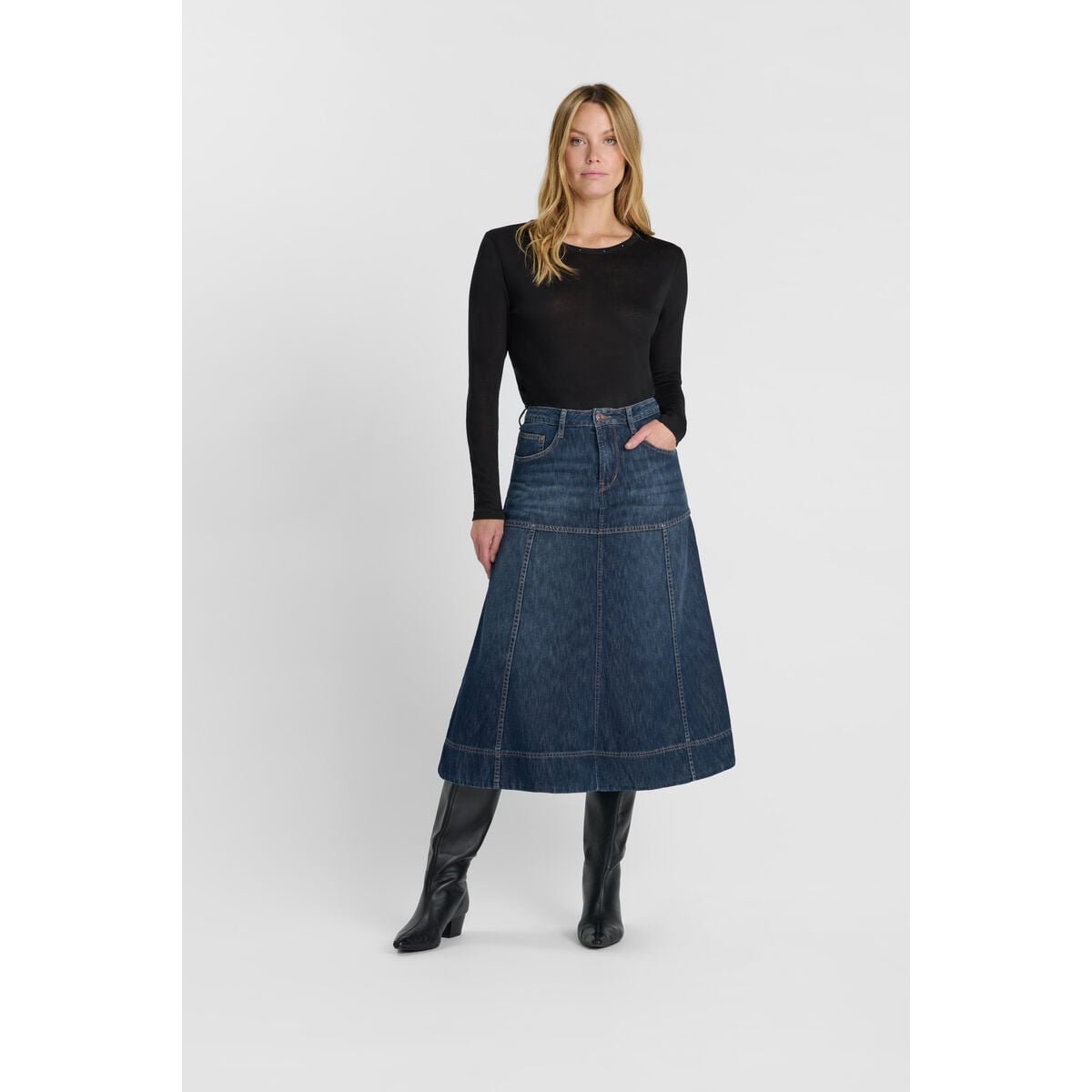 Jupe evasée, patineuse en jeans FANY blue, LE TEMPS DES CERISES